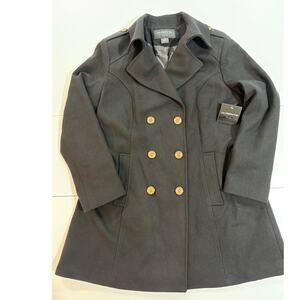 Liz Claiborne Coat Black Wool Blend Peacoat Womens Sz Petite Large NWT (116)